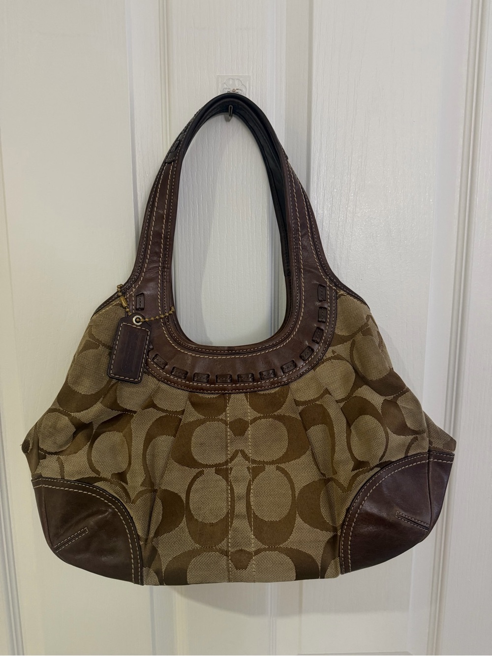 coach monogram kisslock bag with tattersall print